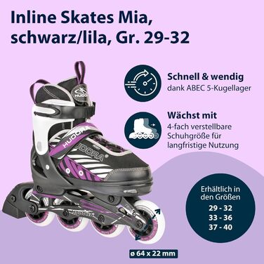 Інлайнери Hudora Mia/Leon – ролики для дітей та дорослих, чорно-фіолетові, розмір 29-32, регульовані