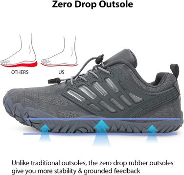 Чоловічі босі кросівки з широкою передньою частиною, Zero Drop, мінімалістичне взуття для воркауту, крос-тренувань, ходьби, хайкінгу, води, важкої атлетики, 43 EU, сірий, темно-сірий
