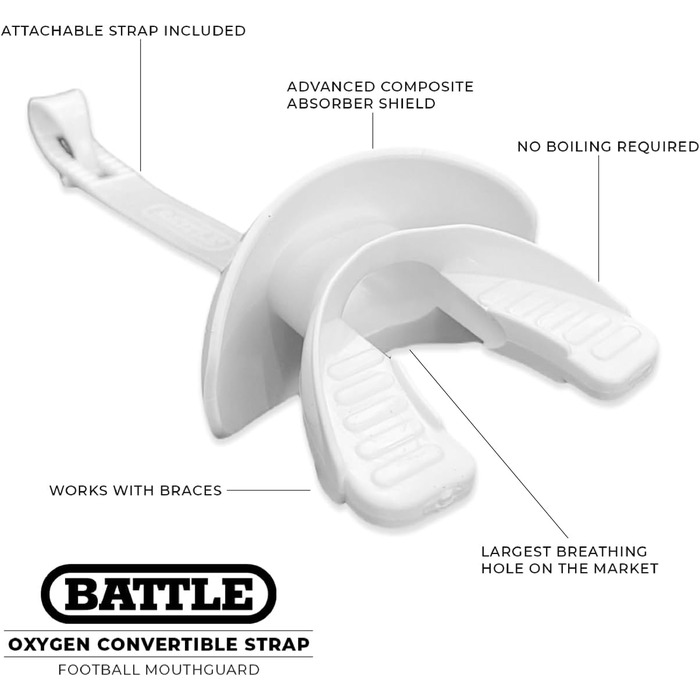Захист губ Battle Oxygen з регульованим ремінцем - футбольний та спортивний капу, максимальна подача кисню, універсальний розмір, світло-блакитний