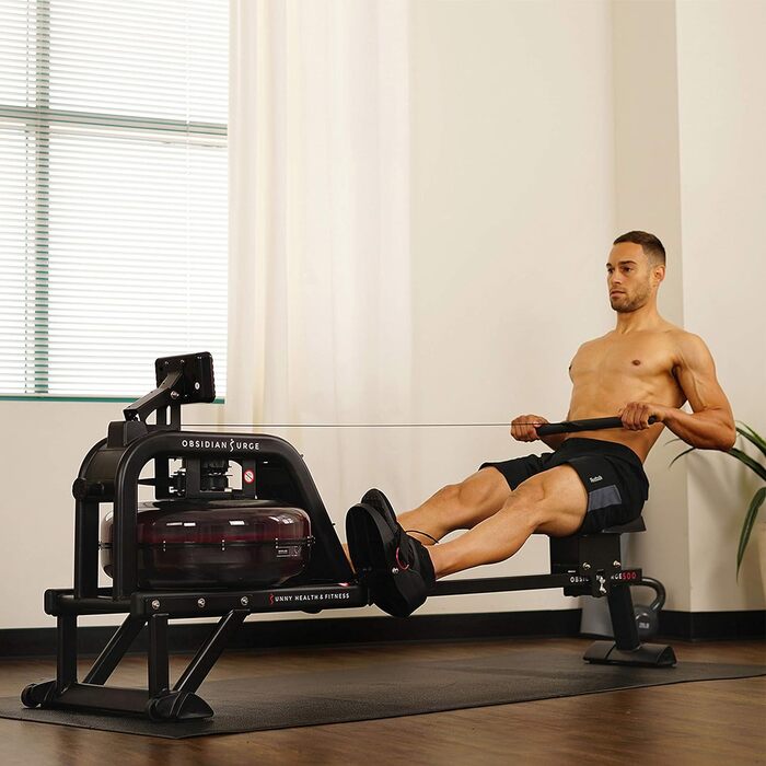 Водний гребний тренажер Sunny Health & Fitness Obsidian SF-RW5713 з LCD-дисплеєм, ергометром, комп'ютером тренувань, сумісний з пульсометром, до 113 кг