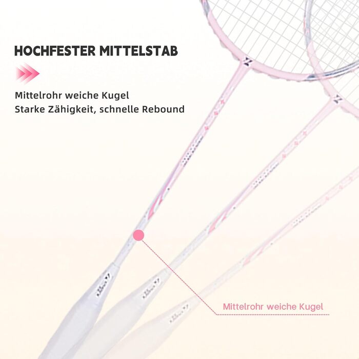Ракетка для бадмінтону Profi 100% карбон, ультралегка, для тренувань та розваг, в комплекті з чохлом (рожева)
