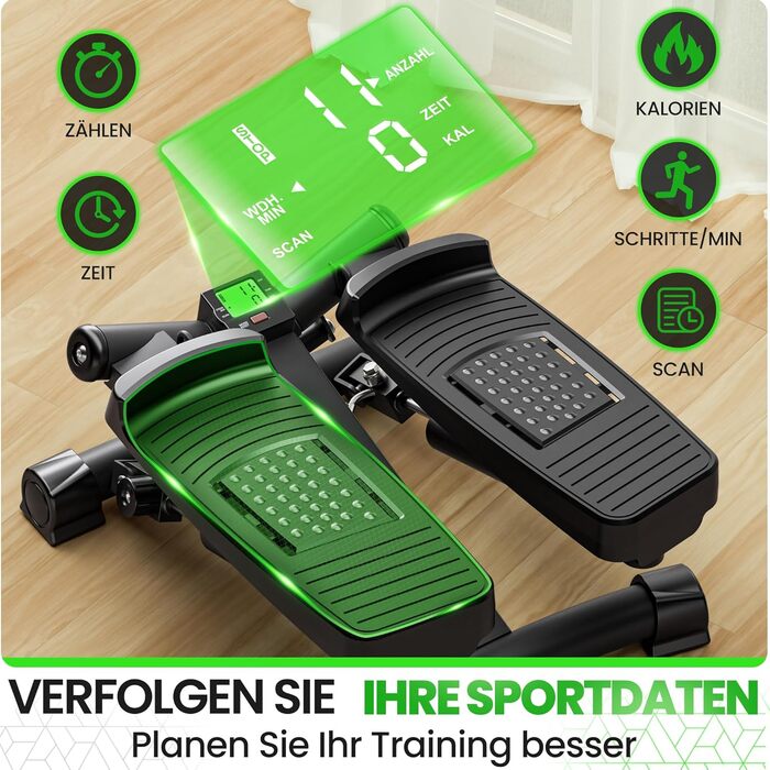 Ultrasport Swing Stepper для дому: міні-степер 2-в-1 з мотузками та LCD-дисплеєм, тихий, з регулюванням навантаження, для фітнесу