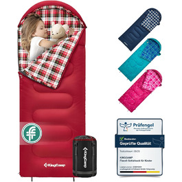 Сплячий мішок KingCamp для дітей з фланелі, легкий, водонепроникний, компактний, зимовий, 4 сезони, для кемпінгу, підходить для дітей до 140 см, комфортна температура: 7°C (червоний)