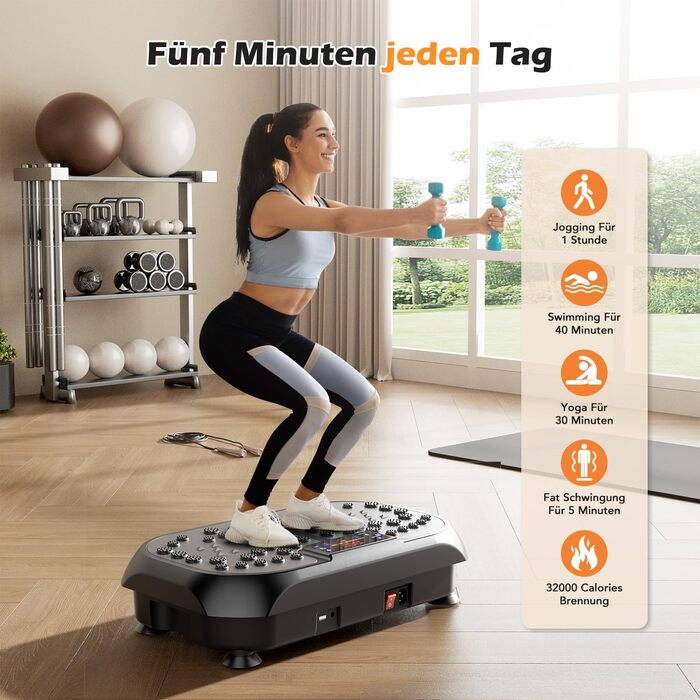 Віброплатформа для фітнесу Sport: 6 програм, для схуднення, м'язів, всього тіла, чорна (51x30.5x12.5 см)