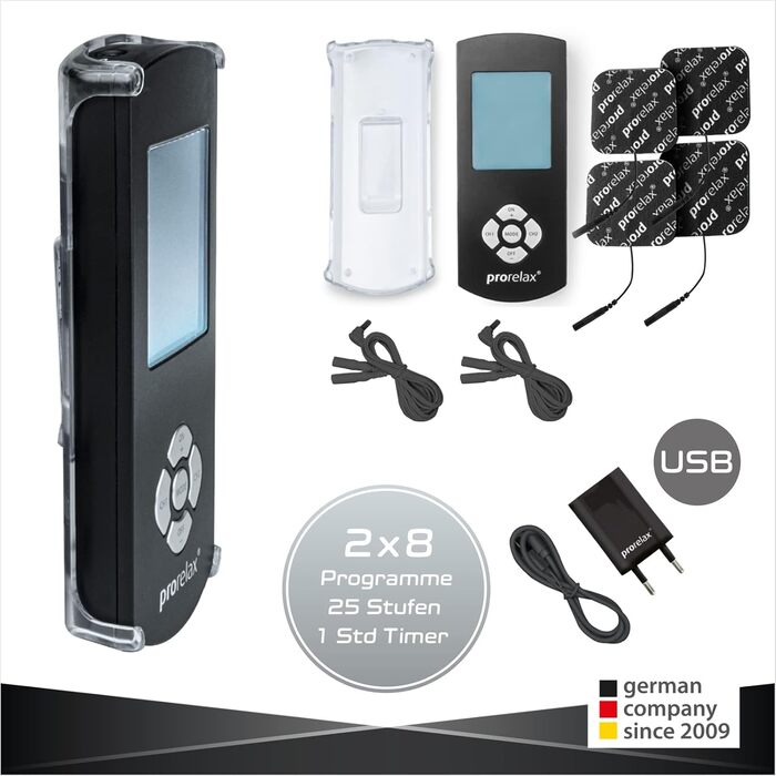 Prorelax TENS/EMS Duo Comfort Blackline: електростимулятор для м'язів та зняття болю | 2 терапії в одному пристрої, великий дисплей