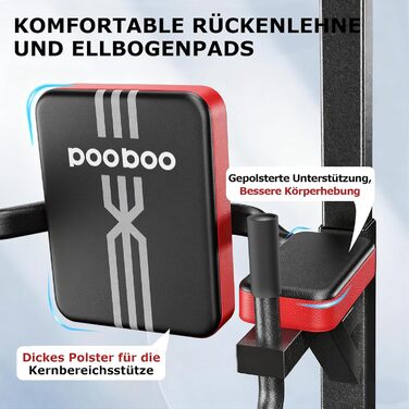 Силовий комплекс Pooboo Power Tower: багатофункціональний турнік з брусами для дому, 11 рівнів регулювання висоти, еластичні стрічки, чорний