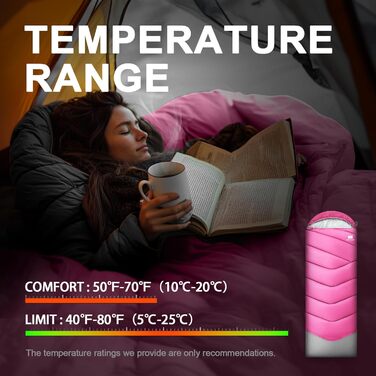 Сплячі мішки для дорослих у холодну погоду, водонепроникні, легкі, рожеві. Підходять для кемпінгу, піших прогулянок, відпочинку на природі та вдома (1,4 кг)