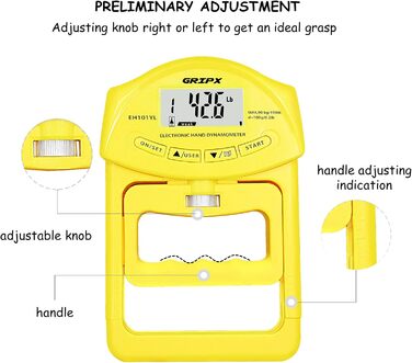 Електронний динамометр GRIPX для вимірювання сили стиску руки, 90 кг / 198 lbs (жовтий)
