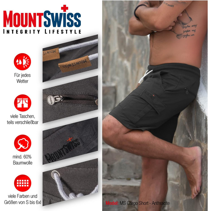 Чоловічі літні шорти-карго Mount Swiss з 6 кишенями, антрацит, розмір 5XL
