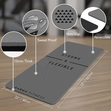 Тренувальний килимок для йоги та фітнесу – великий, 183x80 см, 10 мм, TPE, сірий – для дому, HIIT, Pilates, гімнастики