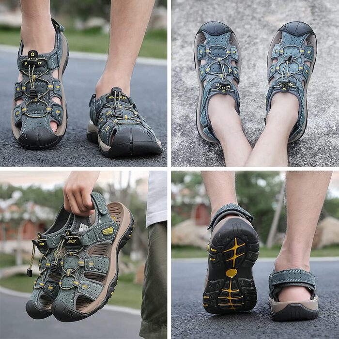 Чоловічі сандалі FLARUT для туризму та пляжу, шкіряні трекінгові, спортивні, сірі, 42 EU