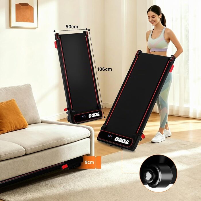 Дорожка для ходьби TODO Walking Pad, компактна бігова доріжка з нахилом для дому та офісу, швидкість 1–6 км/год, чорна