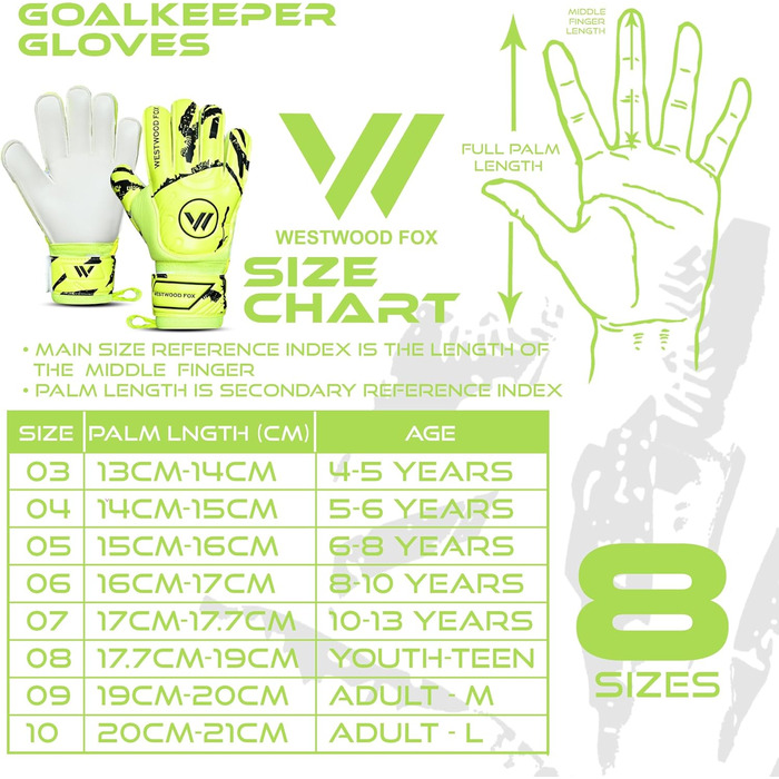 Воротарські рукавички WESTWOOD FOX Fingersave для дітей та підлітків. DumboLatex, 4+3 мм, GELB-WEIß, розмір 6 (8-10 років)