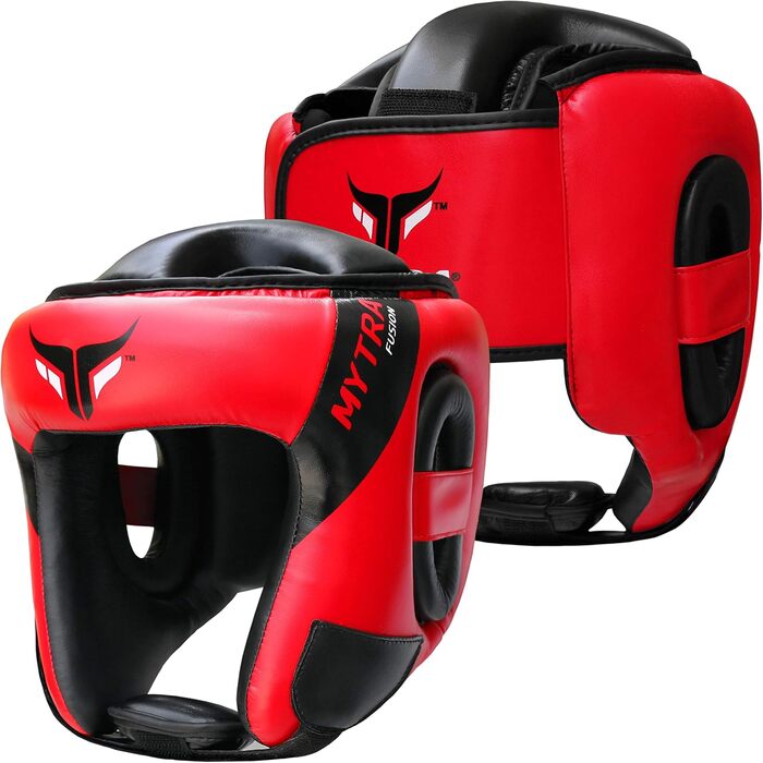 Захист голови для боксу Mytra Fusion з регульованим ременем, MMA, Муай Тай, спаринги, бойові мистецтва, Карате, червоно-чорний, L-XL