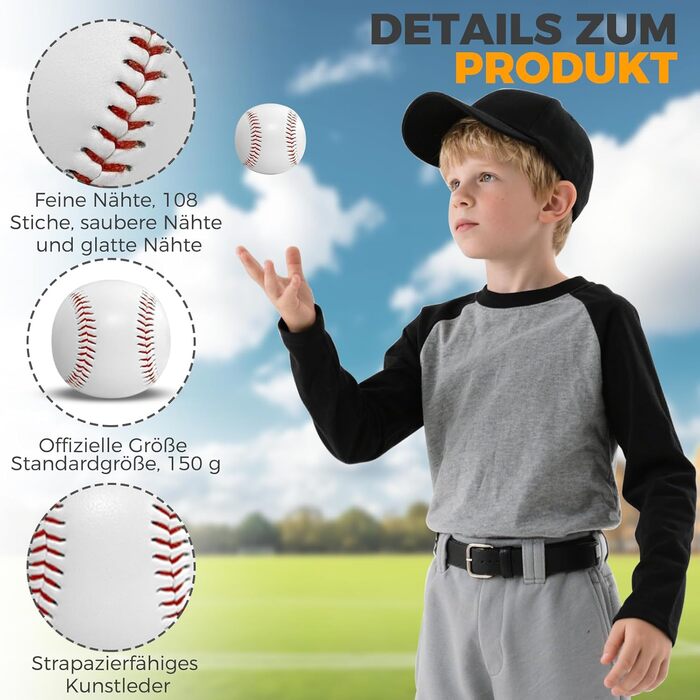 Професійні бейсбольні м'ячі 9 дюймів, ручна робота, дерев'яний/гумовий керн, для дорослих та юнаків, 3 шт.