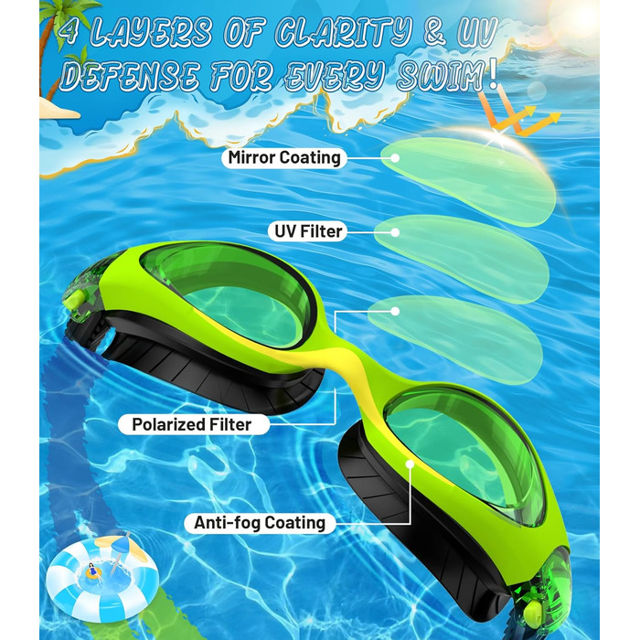 Дитячі окуляри для плавання Schwimmbrille: з UV-захистом та антифогом, водонепроникні, для хлопчиків та дівчаток 6-14 років (Чорно-сині + Зелені)