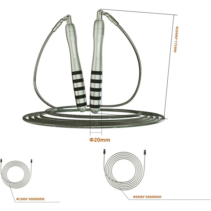 Стрибкове канат MOGOLD зі швидкими пружинами та вагами, змінні 2 мм та 5 мм подвійні канати, система швидкого кріплення для CrossFit, Double Unders, HIIT – регульоване 3–3 м швидке канат для чоловіків/жінок/дітей, чорний