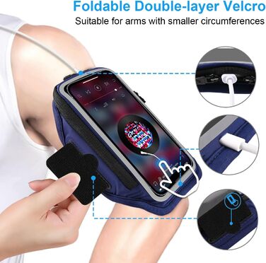 Спортивний браслет для телефону з кишенею для навушників, чохол для телефону для бігу 6.9 дюймів, тримач для iPhone 17 16 15, спортивний браслет, знімний тримач для телефону, для бігу (блакитний)