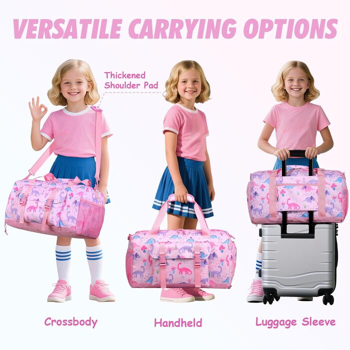 Спортивна сумка для дітей, дорожня сумка, мішок для плавання, спортивна сумка для хлопчиків та дівчаток, водонепроникна, сумка-мішок з відділенням для взуття (Рожевий динозавр)