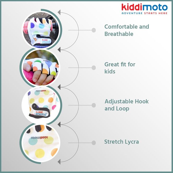 Дитячі велосипедні рукавички без пальців KIDDIMOTO для хлопчиків та дівчаток, розмір M (4-8 років), пастельні крапки