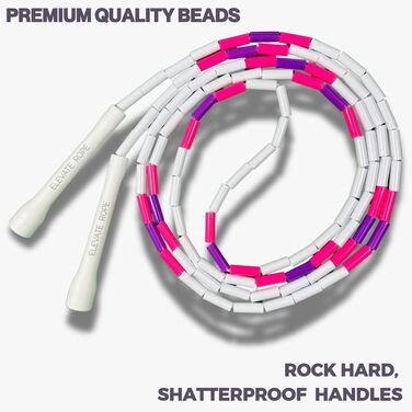 Стрибкове канат Elevate Rope Professionelles Perlen - 3м, регульований, якісні намистини та полішнур. Для фрістайлу, кардіо та трюків. Підходить для всіх рівнів, для використання в приміщенні та на вулиці. Білий/Рожевий/Фіолетовий