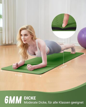 Йога мат для жінок Good Nite: неслизька поверхня, товщина 6 мм, 183x61 см, з чохлом, для йоги, пілатесу, фітнесу, зелено-чорний колір