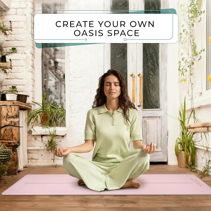 Протиковзкий килимок для йоги та фітнесу YOGATI з натурального каучуку, великий килимок з розміткою та сумкою для перенесення, рожевий