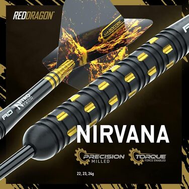 Професійний набір дротиків RED DRAGON Nirvana 24 г вольфрамові з оперенням і стрижнями