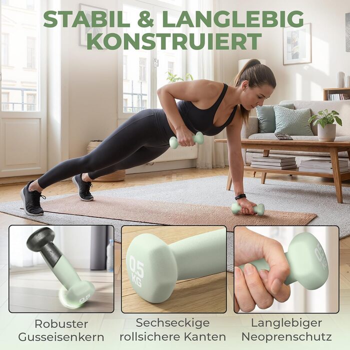 Набір гантелей HQ Germany® 0.5 кг (2 шт) для фітнесу та Pilates, пастельні кольори, Misty Mint - ідеально для дому