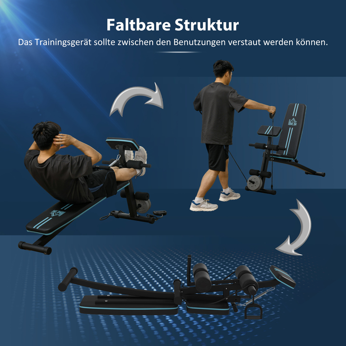 Регульована лава для тренувань, складна, з 7 положеннями спинки, витримує до 120 кг, синя