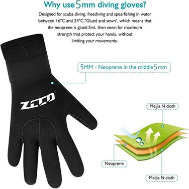 Рукавички для дайвінгу ZCCO з неопрену 3 мм / 5 мм, двошарові термо-рукавички з еластичним манжетом та антиковзким покриттям для дайвінгу, серфінгу, снорклінгу, розмір L 5 мм