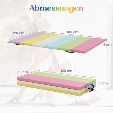 М'який килимок для гімнастики та фітнесу COSTWAY 180x120 см, складаний, PU, з ручкою для перенесення - маковий колір