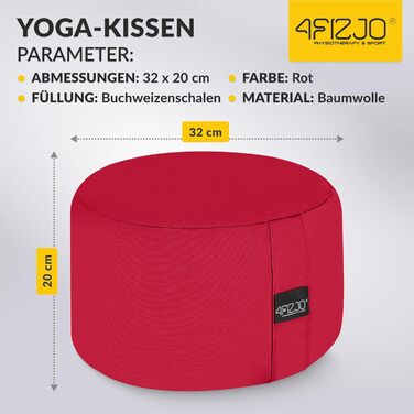 Подушка для медитації 4FIZJO кругла, червона, з гречаним лушпинням 32x20 см, бавовняний знімний чохол - для йоги та сидіння