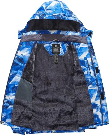 Чоловіча гірськолижна куртка Wantdo з флісовою підкладкою, водонепроникна та дихаюча, блакитна з гірським малюнком