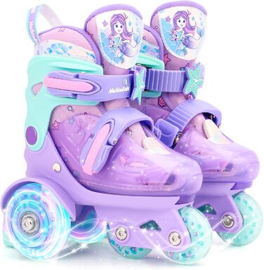Дитячі ролики Kinder Rollschuhe для дівчаток та хлопчиків, Єдиноріг, Русалка, світлові колеса, 4 розміри, регульовані, для початківців, подарунок на Новий рік та день народження (XS(27~30), Русалка фіолетовий)