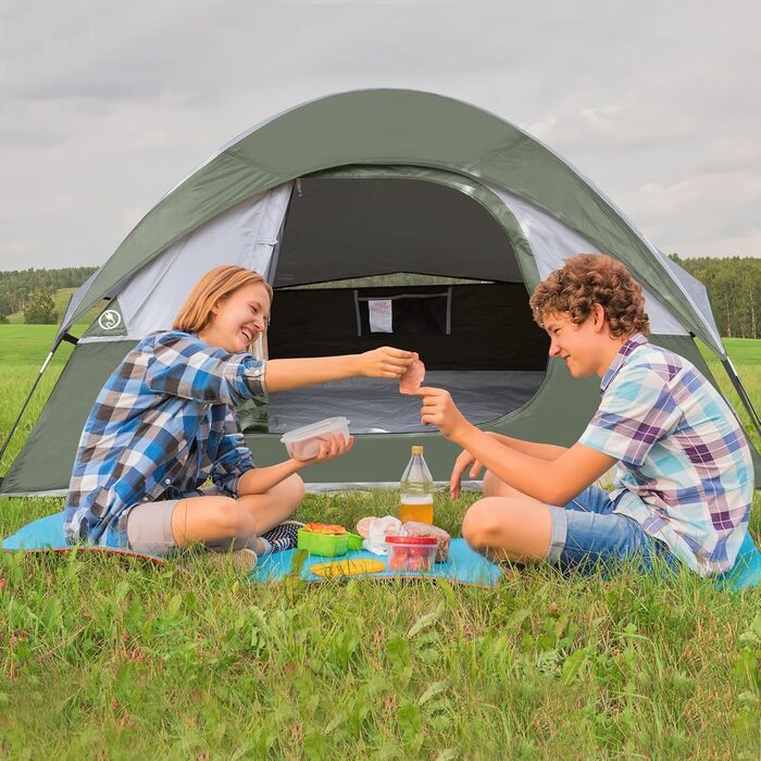 Намет кемпінговий 3-місний UNP Campingzelt водонепроникний, вітрозахисний з тентом, легко встановлюється, портативний купольний намет для кемпінгу (Світло-зелений)
