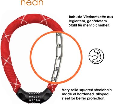 Надійне велозамок Nean з кодом, 6 мм, 900 мм, червоний