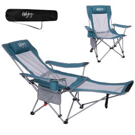 WEJOY Кемпінговий стільчик 2-в-1, складний, з регульованою спинкою та підставкою для ніг, розслаблюючий крісло-лежак з тримачем для напоїв, стільчик для риболовлі на відкритому повітрі, для кемпінгу, сітка, 1 шт., блакитний/сірий