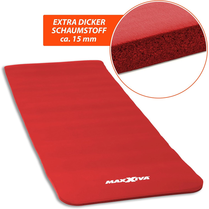 Килимок для йоги MAXXIVA® 190x60x1,5 см, без фталатів, нековзкий, з ременем для перенесення, червоний – фітнес, спорт, тренування