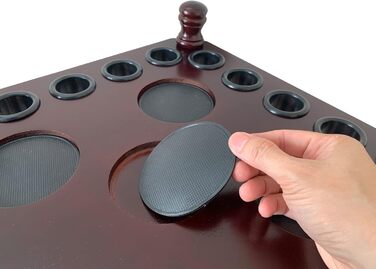 Стійка для більярдних київ GACCO BILLIARDS на 8 київ та аксесуари: кутовий тримач з масивного дерева, з тримачем для куль, з гачками (махагон)