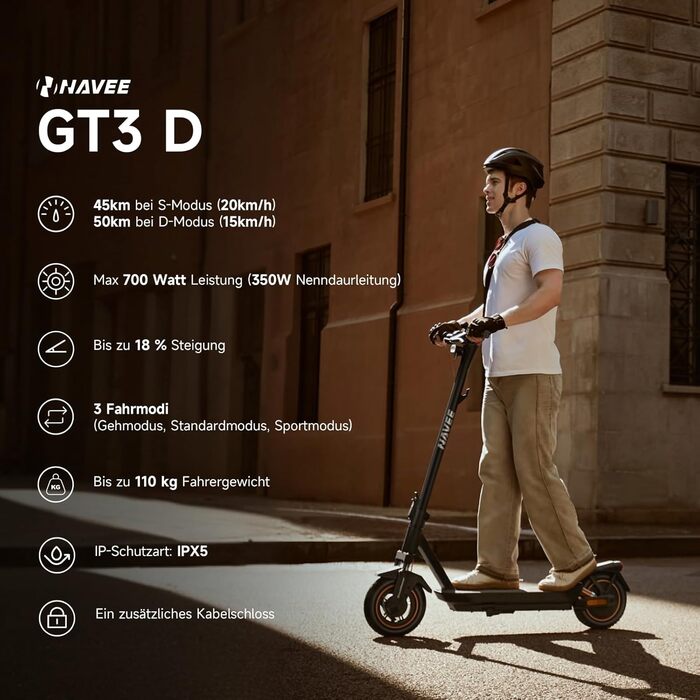 Електросамокат NAVEE GT3 D 350W, запас ходу 50 км, чотирипружинна підвіска, складаний, IPX5, TÜV, для міста та нерівних доріг