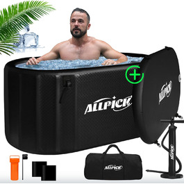 Складна крижанa ванна ALLPICK 150 см з кришкою, 370 л, для спортсменів, сумісна з охолоджувачем, для кріотерапії, для вулиці та дому, чорна