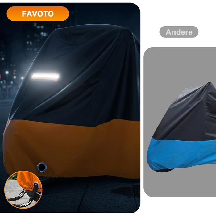 Водонепроникний чохол для мотоцикла та скутера Favoto 210T XXL (245x105x125 см), зимовий, захист від UV, пилу та вітру, чорно-помаранчевий