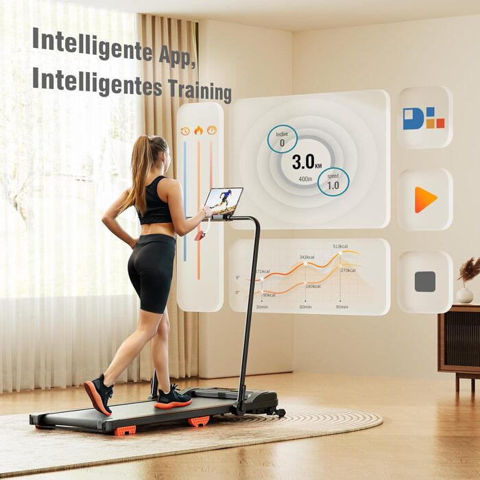 Електричне бігове полотно для дому з нахилом, 12 км/год, тихий Walking Pad, 2.5HP, складане, з LCD-дисплеєм, пультом дистанційного керування та керуванням через додаток, потрійна амортизація, не потребує збирання
