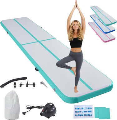 Надувний гімнастичний мат Air Turn Track Matte (3м, зелений) — Професійний мат для tumbling, йоги, фітнесу та кемпінгу, водонепроникний та протиковзкий