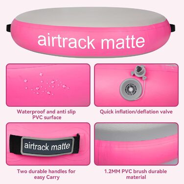 Airtrack Airspot надувний мат для гімнастики 140x20 см, рожевий - тренувальний мат для акробатики