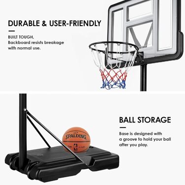 Баскетбольний кошик вуличний з регульованою висотою 230-305 см, стійка з задньою панеллю 110x70 см для подвір'я, саду, гаража - білий