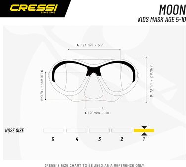 Дитяча маска для плавання та дайвінгу Cressi Moon Kid 7–15 років, силіконова, антиалергенна, стійка до подряпин, регульована, прозора/синя/помаранчева