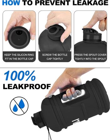 Спортивна пляшка для води Vennerli 2.2L з нержавіючої сталі, без BPA, з ручкою, чорна