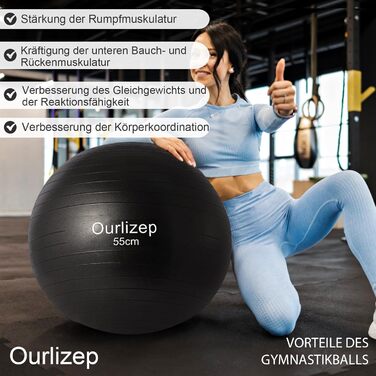 Гімнастичний м'яч Ourlizep 55/65 см з насосом для фітнесу, йоги, офісу та вагітних